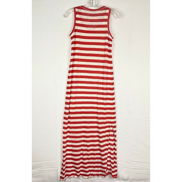 Michael Stars Sleeveless Scoop Linen Side Slit Striped Maxi Dress Red White XS - Picture 5 of 8